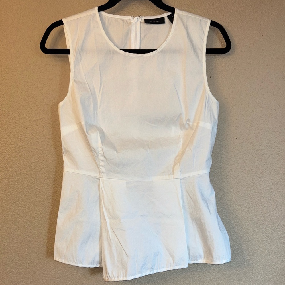 Halogen Size SMALL Classic White Sleeveless Asymmetrical Peplum Blouse